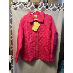 NWT The Quacker Factory Loud Pink Silk Quilted Rhinestone Puffer Jacket Size 1X